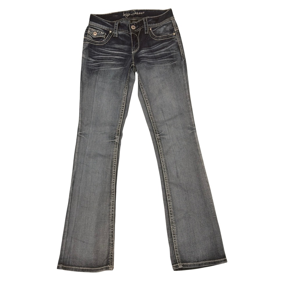 Y2K Ariya Jeans Womens Dark Wash Bootcut Denim Rhinestone Pockets Size 5/6